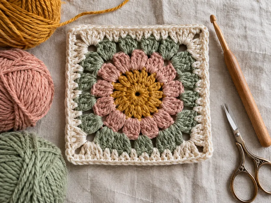 Free circle in a square granny square crochet pattern