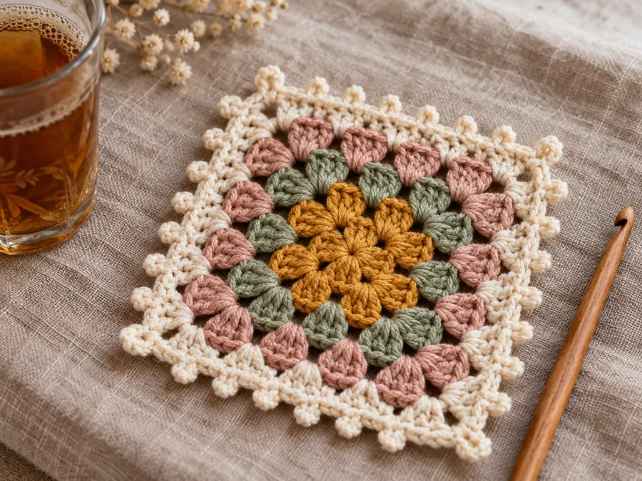 Free granny square crochet pattern with picot border