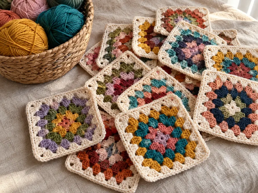 Free scrappy granny square crochet pattern using leftover yarn
